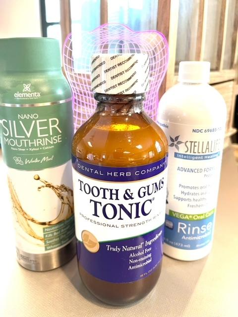 Introducing three exceptional oral care products, thoughtfully designed by a holistic, health-centered dentist at Origin Dental Wellness in Tulsa, Oklahoma. Discover the benefits of our Nano Silver Mouthrinse, the rejuvenating Tooth & Gums Tonic, and the soothing StellaLife Rinse. Each product is elegantly showcased to enhance your natural dental wellness journey.